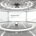 Modern Broadcast Studio Exhibition Hall With Round Stage Central Podium And Large Screen Backdrop 3d model