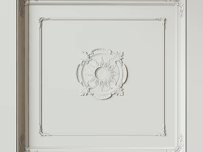 Elegant White Ceiling Design With Intricate Carved Borders And Central Ornamental Medallion 3d model