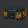 Vintage Green Box With Yellow Accents Recycle Symbol And Worn Texture Design