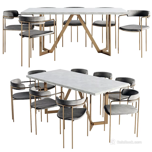 Elegant Modern Dining Table And Chair Set With Marble Top And Metal Frame 3d model 