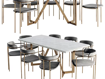 Elegant Modern Dining Table And Chair Set With Marble Top And Metal Frame 3d model