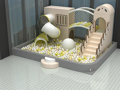 Kids Playground With Ball Pit Slide Tunnel Stairs And Colorful Balls 3d model