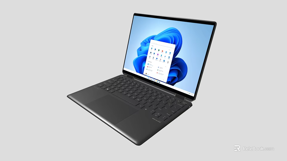 Sleek Black Modern Laptop Featuring Windows Interface And Displayed Applications On Screen 3d model 