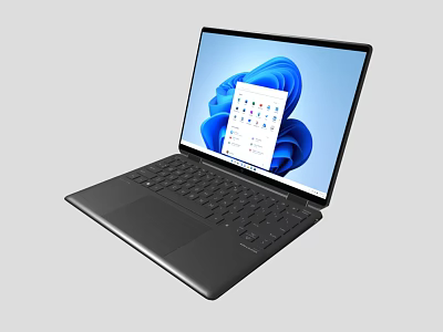 Sleek Black Modern Laptop Featuring Windows Interface And Displayed Applications On Screen 3d model