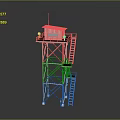Tall Watchtower Structure With Metal Frame Staircase Cabin And Antenna