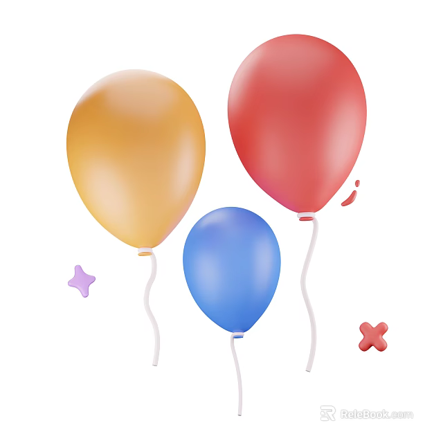 Decorative Ornament Set with Yellow Red Blue Balloons and Purple Stars Red Cross Shapes 3d model 
