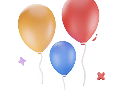 Decorative Ornament Set with Yellow Red Blue Balloons and Purple Stars Red Cross Shapes 3d model