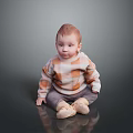 Baby Sitting on Black Reflective Floor Wearing Plaid Sweater Gray Pants and Light Shoes