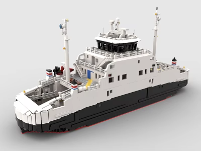 Lego Ship Model with White Black Hull Upper Deck Stairs and Windows 3d model Lego Ship Model with White Black Hull Upper Deck Stairs and Windows 3d model