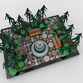 Creative Lego Block Garden Scene With Fountain Trees And Benches