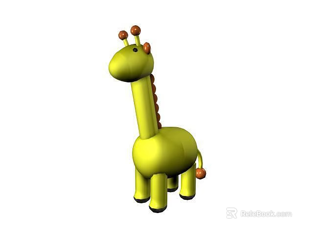 Cute Yellow Giraffe Toy With Long Neck Orange Horns And Tail Tip For Kids 3d model 