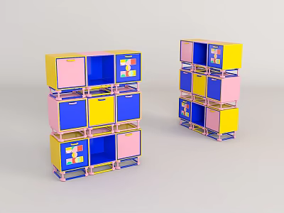 Vibrant Multicolored Entryway and Side Cabinets with Modern Storage Layer Design 3d model
