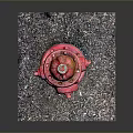 Red Fire Hydrant With Gray Concrete Base And Graffiti Details On Black Background