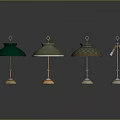 Chandeliers With Different Designs Green Light Green Plaid Pattern Shades Metal Bases Dark Background Reflections