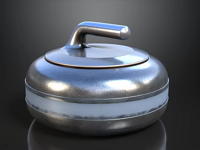 Silver Metal Curling Stone With Curved Handle And Smooth Glossy Surface 3d model