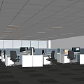 Modern Office Interior Design With Cubicles Desks Computers Office Chairs And Ceiling Lights 3d model