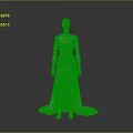 Character Wearing White Long Dress With Golden Shoulder Arm Leg Armor on Mannequin