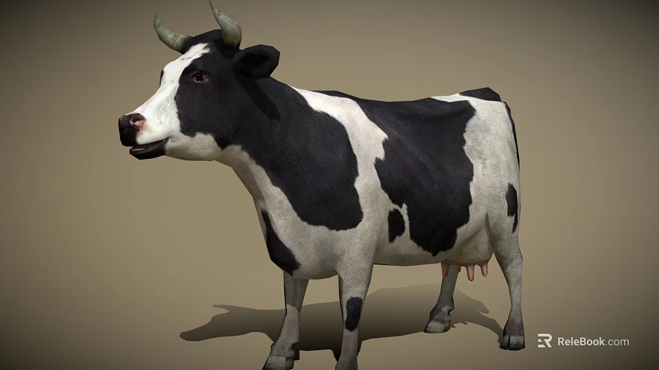 3D Black And White Cow Game Character With Realistic Design Features 3d model 