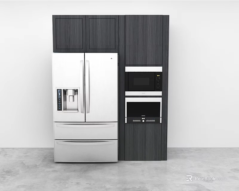 Modern Kitchen With Dark Wood Cabinets Stainless Steel Refrigerator And Built in Appliances 3d model 
