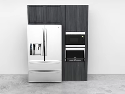 Modern Kitchen With Dark Wood Cabinets Stainless Steel Refrigerator And Built in Appliances 3d model