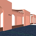 Pink Pergola Featuring Arched Structure Curved Design in Open Space with Light and Shadow Effects 3d model