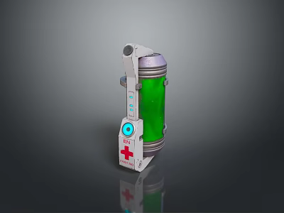 Space Astronaut Life Support Medical Device With Green Cylinder And Red Cross 3d model