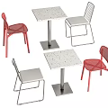 Modern Dining Table Set With Square Speckled Tabletop Metal Base Red Silver Mesh Chairs 3d model