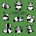 Adorable Panda Wall Decor With Various Cute Panda Designs On Green Striped Background