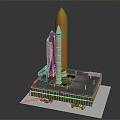 Rocket Model With Orange Body White Space Shuttle And Gray Launch Platform 3d model