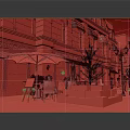 Scenic Pedestrian Street View With Colorful Flowers Neon Light Decorations And Building Exterior