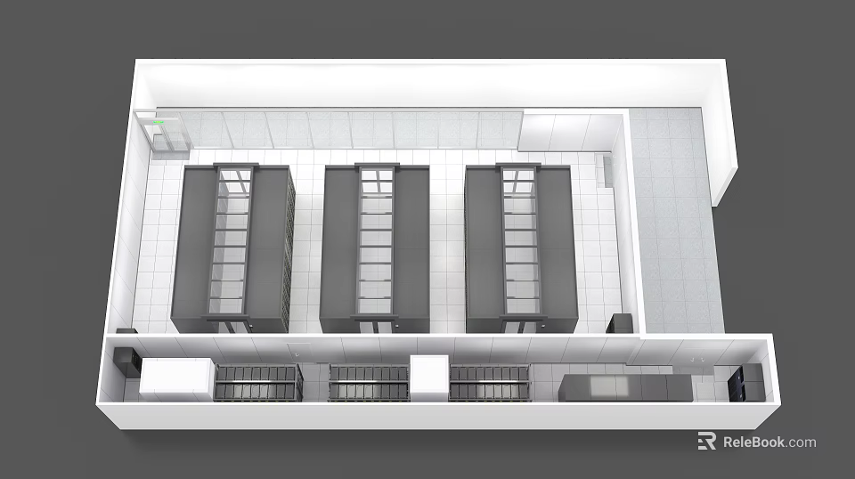 Dormitory Room Layout With Multiple Beds Lockers And Windows In 3d model