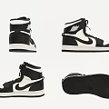 Black And White High Top Sneakers With Logo Shown From Different Angles 3d model
