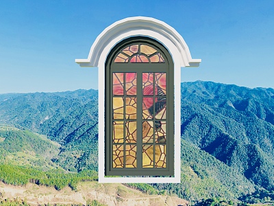 Colored glazed flower window Colored flower window European style flower window Republic of China window window 3d model