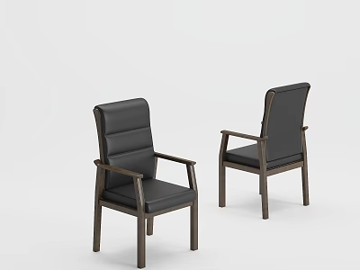 Modern Single Chair With Black Leather Upholstery And Wooden Armrest Frame Design 3d model