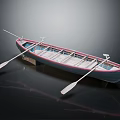 Classic Wooden Rowboat With Blue Hull Red Trim Wooden Seats And Oars