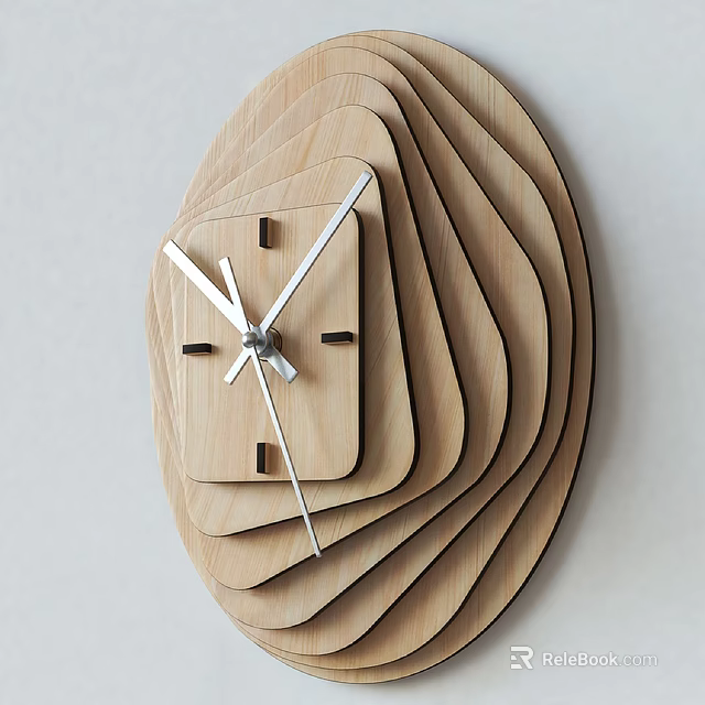 Unique Wooden Layered Wall Clock Design For Modern Home Decorative Wall 3d model