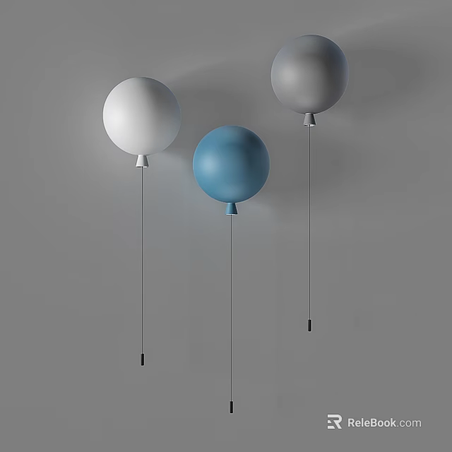 Three Modern Balloon Shaped Wall Lamps White Blue Gray Mounted on Gray Wall 3d model 
