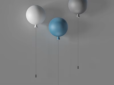 Three Modern Balloon Shaped Wall Lamps White Blue Gray Mounted on Gray Wall 3d model