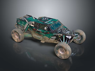 Mud Covered Off Road Functional Vehicle With Large Tires And Racing Design 3d model