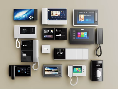 Various Modern Smart Doorbell Devices With Digital Screens And Control Panels 3d model