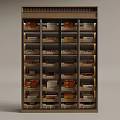 Modern Wooden Storage Cabinet With Multiple Drawers And Organized Shelves