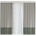 Elegant Layered Curtains With Neutral Vertical Stripes And Bottom Decorative Trim
