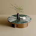 Elegant Round Coffee Table With Marble Top And Brass Base Featuring Vase Books Glass Cup
