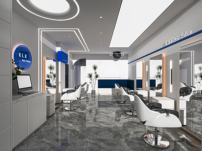 Modern barber shop hairdressing shop beauty salon hair cutting chair front desk barber table chair sofa shampoo bed 3d model