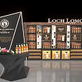 Loch Lomond Group Whisky Display Shelves With Organized Bottles And Brick Wall Background