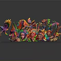 Colorful Decorative Sculpture With Multiple Faces Animal Figures And Garden Of Earthly Delights