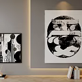 Black and White Abstract Paintings With Geometric Patterns For Modern Interior Wall Decor 3d model