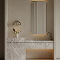 Modern Elegant Marble Washbasin with Pendant Light Cabinet and Vase