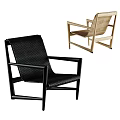 Stylish Leisure Chairs With Woven Seats And Wooden Frames In Black And Natural Tones