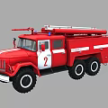 Red Fire Truck With White Stripes Number 2 Emergency Lights And Ladder